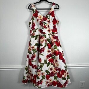 Maison Tara‎ Dress Embossed Floral Pleated Bouffant Sabrina Neckline Size 14